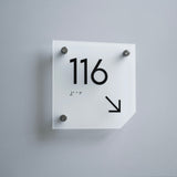 Acrylic Room Number Sign: White Matte — "Clear" Design