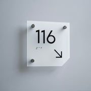 Acrylic Room Number Sign: White Matte — "Clear" Design