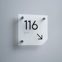 Acrylic Room Number Sign: White Matte — "Clear" Design