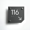 ADA Acrylic Room Number Sign with Metal Holders & Arrow — "Clear" Design