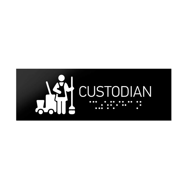 Information signs Custodian Sign with Braille — Black Acrylic Sign Information signs Custodian Sign with Braille — Black Acrylic Sign