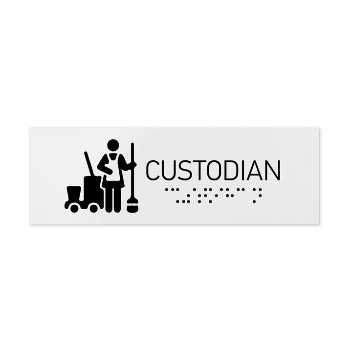 Information signs Custodian Sign: White Acrylic Sign with Braille Information signs Custodian Sign: White Acrylic Sign with Braille