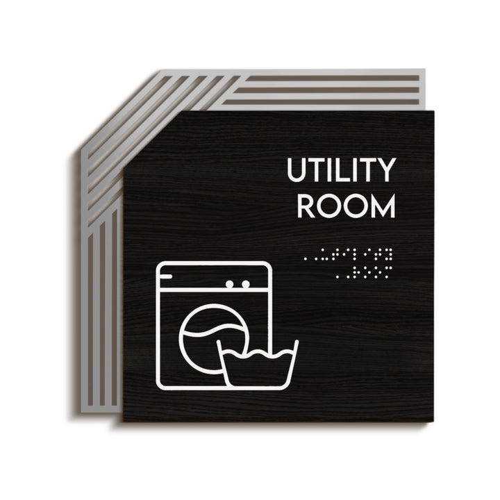 Utility Room Sign: Stainless Steel & Wood Door Plate — "Authentic" Design Utility Room Sign: Stainless Steel & Wood Door Plate — "Authentic" Design