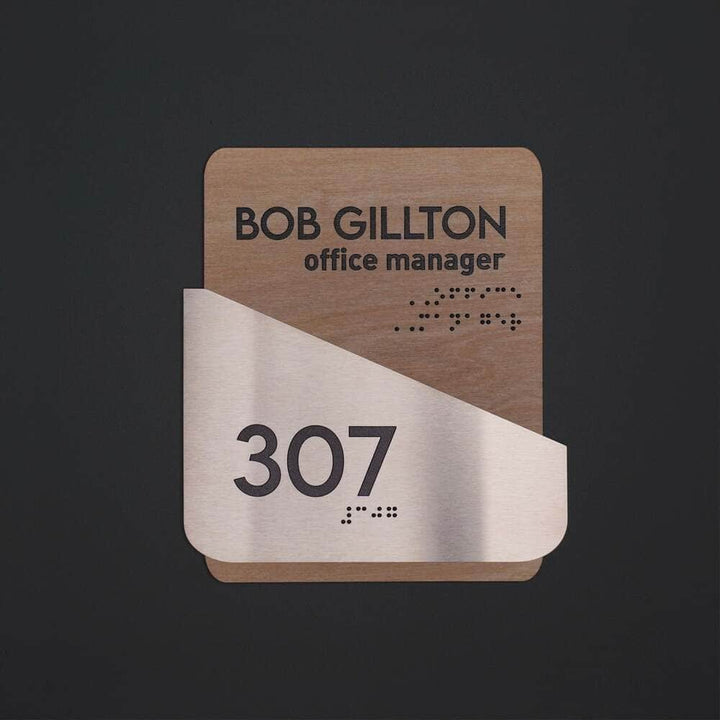 Door Numbers Office Door Number Sign with Personalized Name: Stainless Steel & Wood — "Downhill" Design Door Numbers Office Door Number Sign with Personalized Name: Stainless Steel & Wood — "Downhill" Design