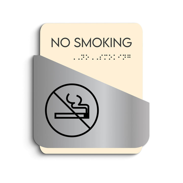 Information signs No Smoking Sign — Stainless Steel & Wood Door Plate — "Downhill" Design Information signs No Smoking Sign — Stainless Steel & Wood Door Plate — "Downhill" Design