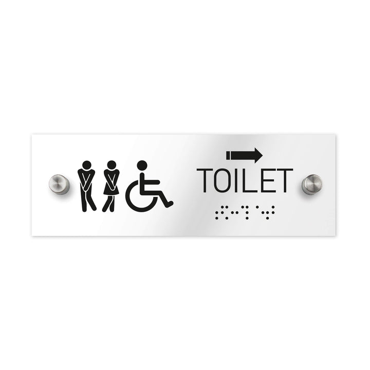 Bathroom Signs ADA All Gender & Weelchair Toilet Signs with Braille - Clear Acrylic Bathroom Signs ADA All Gender & Weelchair Toilet Signs with Braille - Clear Acrylic
