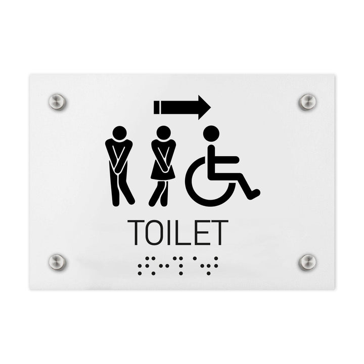 Bathroom Signs All Gender/Wheelchair Directional Restroom Sign - Milk Acrylic Bathroom Signs All Gender/Wheelchair Directional Restroom Sign - Milk Acrylic