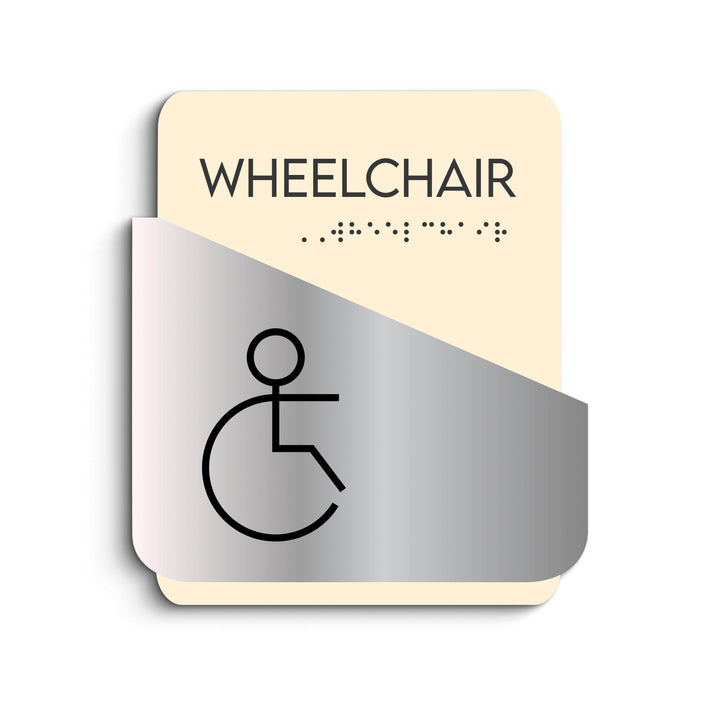 Bathroom Signs Wheelchair Sign for Restroom: Wood & Stainless Steel Plate — "Downhill" Design Bathroom Signs Wheelchair Sign for Restroom: Wood & Stainless Steel Plate — "Downhill" Design