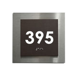 Room Number Sign with Braille: Stainless Steel & Wood — Modern Design