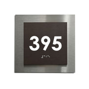Room Number Sign with Braille: Stainless Steel & Wood — Modern Design
