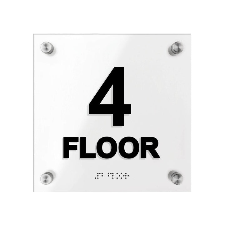 Floor Signs Acrylic 4th Floor Sign with Braille - "Classic" Design Floor Signs Acrylic 4th Floor Sign with Braille - "Classic" Design