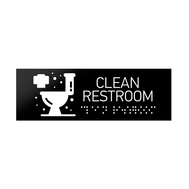 Information signs Clean Restroom Sign with Braille: Black Acrylic Sign Information signs Clean Restroom Sign with Braille: Black Acrylic Sign