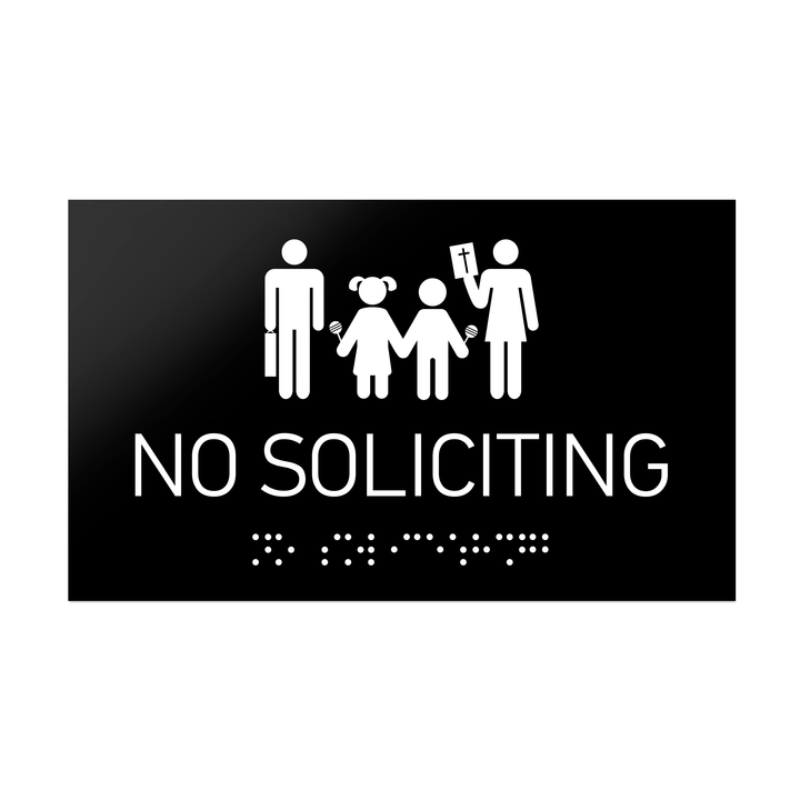 Information signs No Soliciting Sign Braille - Black Acrylic Information signs No Soliciting Sign Braille - Black Acrylic