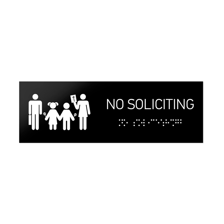 Information signs No Soliciting Sign with Braille: Black Acrylic Sign Information signs No Soliciting Sign with Braille: Black Acrylic Sign