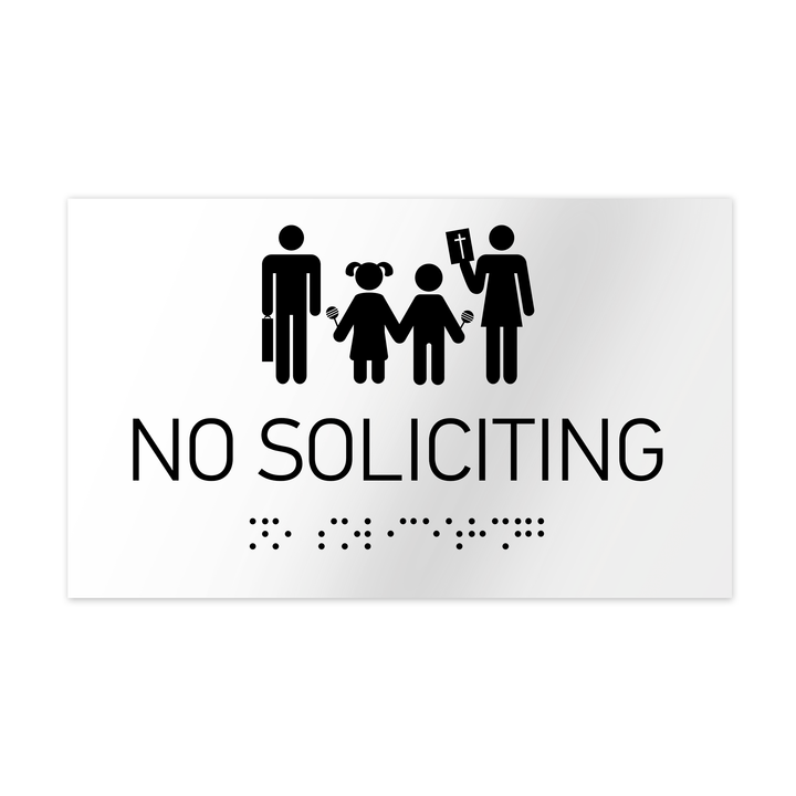 Information signs No Soliciting Signs - White Acrylic Sign with Braille Information signs No Soliciting Signs - White Acrylic Sign with Braille