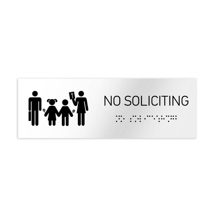Information signs No Soliciting Sign with Braille: White Acrylic Sign Information signs No Soliciting Sign with Braille: White Acrylic Sign