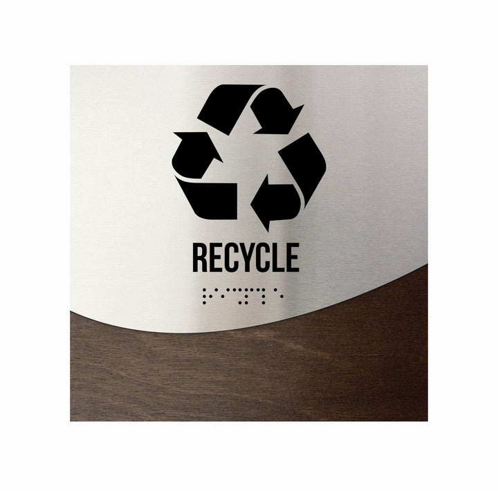 Door Signs Recycle Sign: Wood & Stainless Steel Door Sign with Inscription — "Jure" Design Door Signs Recycle Sign: Wood & Stainless Steel Door Sign with Inscription — "Jure" Design