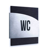 WC Restroom Sign: Wood & Stainless Steel — "Wave" Design
