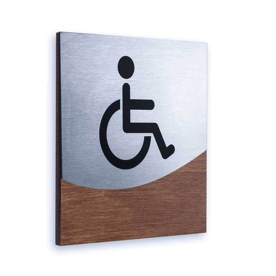 Bathroom Signs Wheelchair Sign for Restroom: Wood & Stainless Steel Plate — "Jure" Design Bathroom Signs Wheelchair Sign for Restroom: Wood & Stainless Steel Plate — "Jure" Design