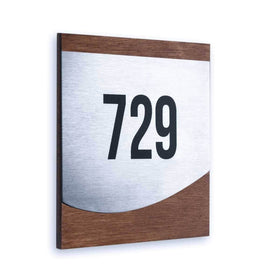 Door Number Sign: Stainless Steel & Wood — "Venture" Design