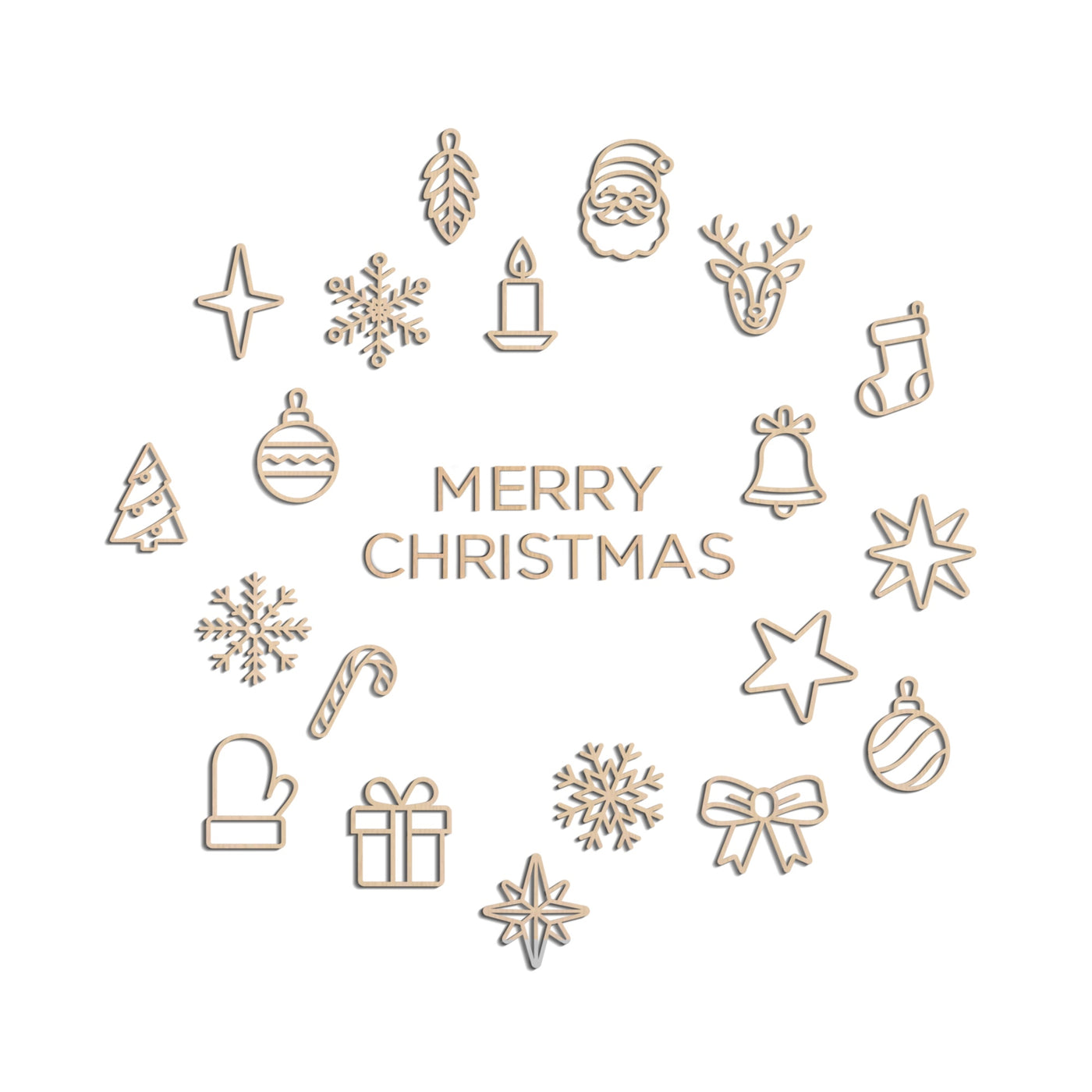 a white christmas card with a circle of christmas icons