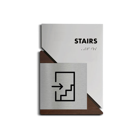 Information signs Stairs Sign: Wood & Stainless Steel Plate — "Creative" Design