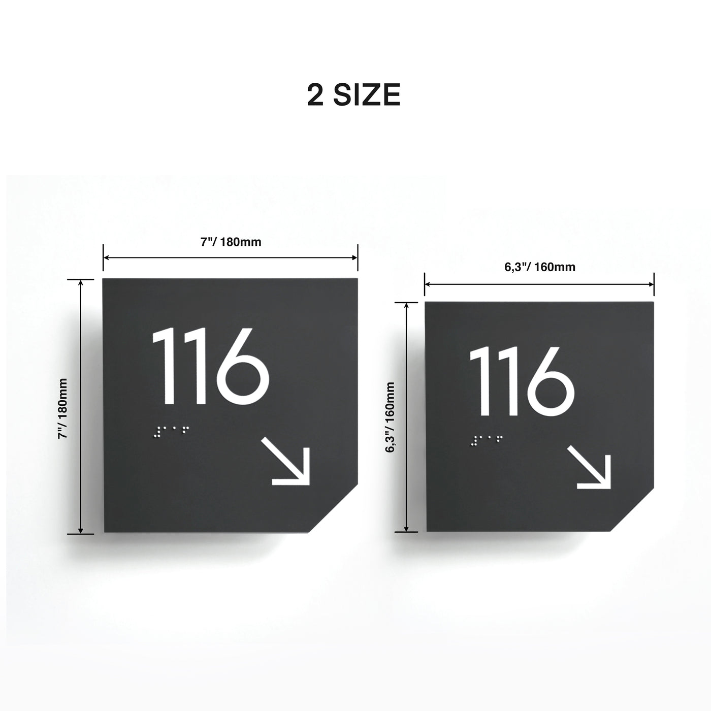 two black square signs with white numbers on them