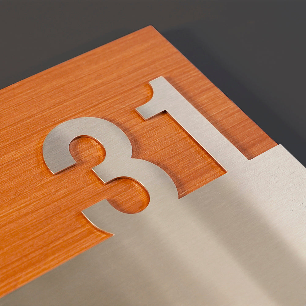 Door Numbers - Door Number - Wood & Stainless Steel Dekor Room Sign