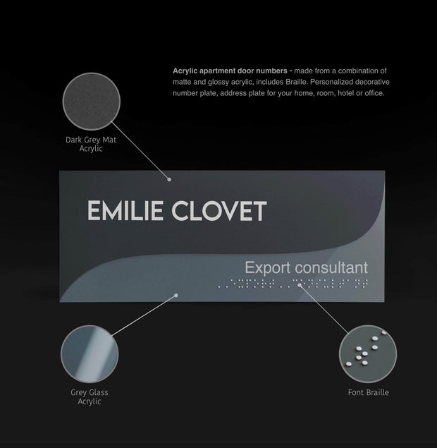 Door Signs Door Sign with Name — Double Acrylic Sign — "Gray Calm"