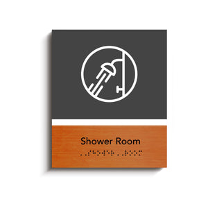 a sign that says shower room on it