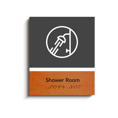 a sign that says shower room on it