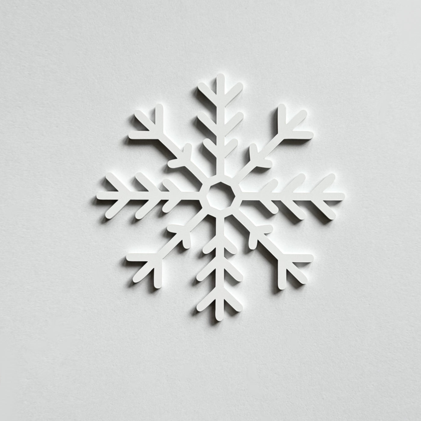 A white snowflake design against a plain white background.