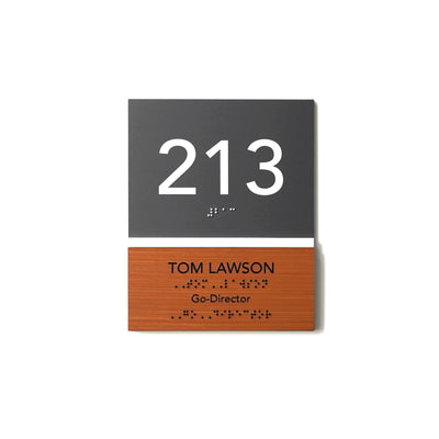 a black and orange business card with a white number on it