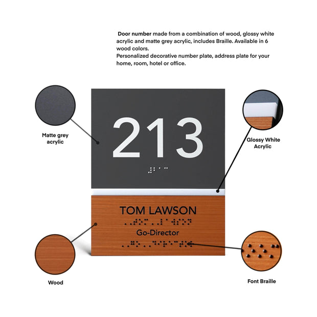 Door Numbers Office Door Number Sign & Name Plates: Acrylic & Wood — "Dragon" Design