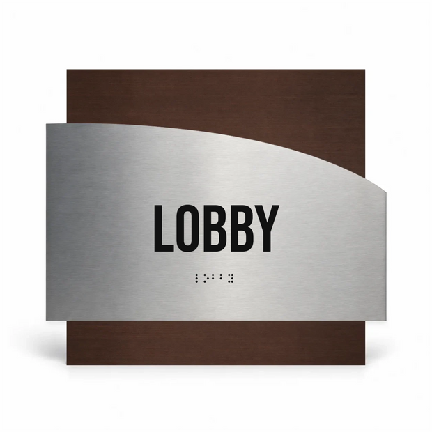 a sign with the word "LOBBY" prominently displayed in the center.