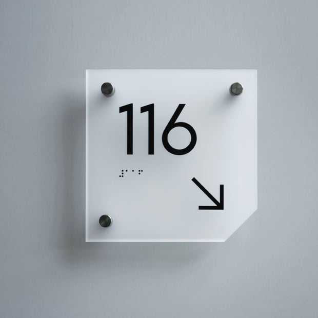 Acrylic Room Number Sign: White Matte — "Clear" Design