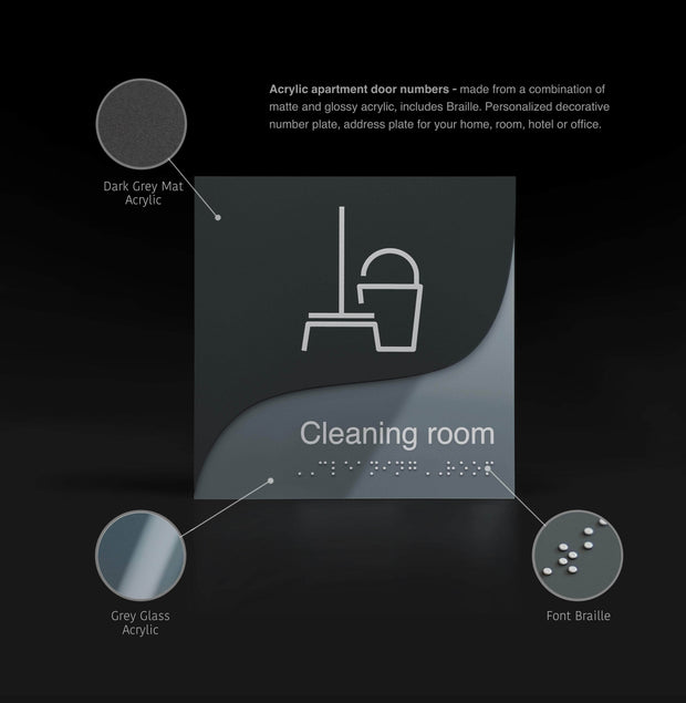 Information signs Utility Room Door Sign - Double Acrylic Door Plate - "Gray Calm" Design