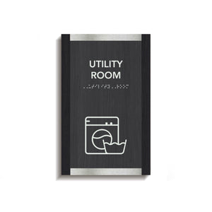 a black and white sign that says utility room