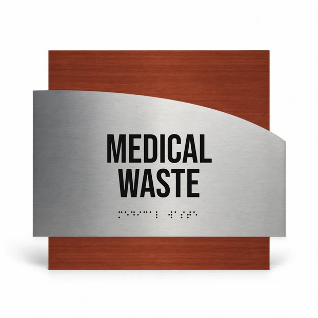 a sign that reads "MEDICAL WASTE" in bold black letters.