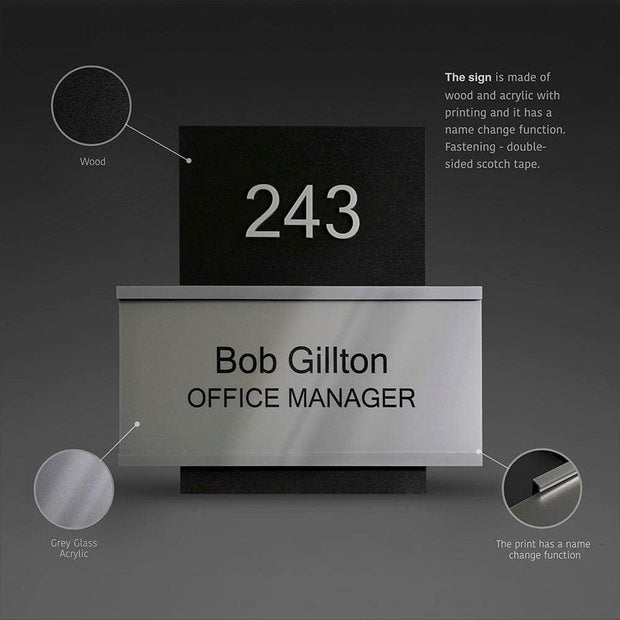 Door Signs Room Number Sign with Name Plate: Wood & Acrylic Sign