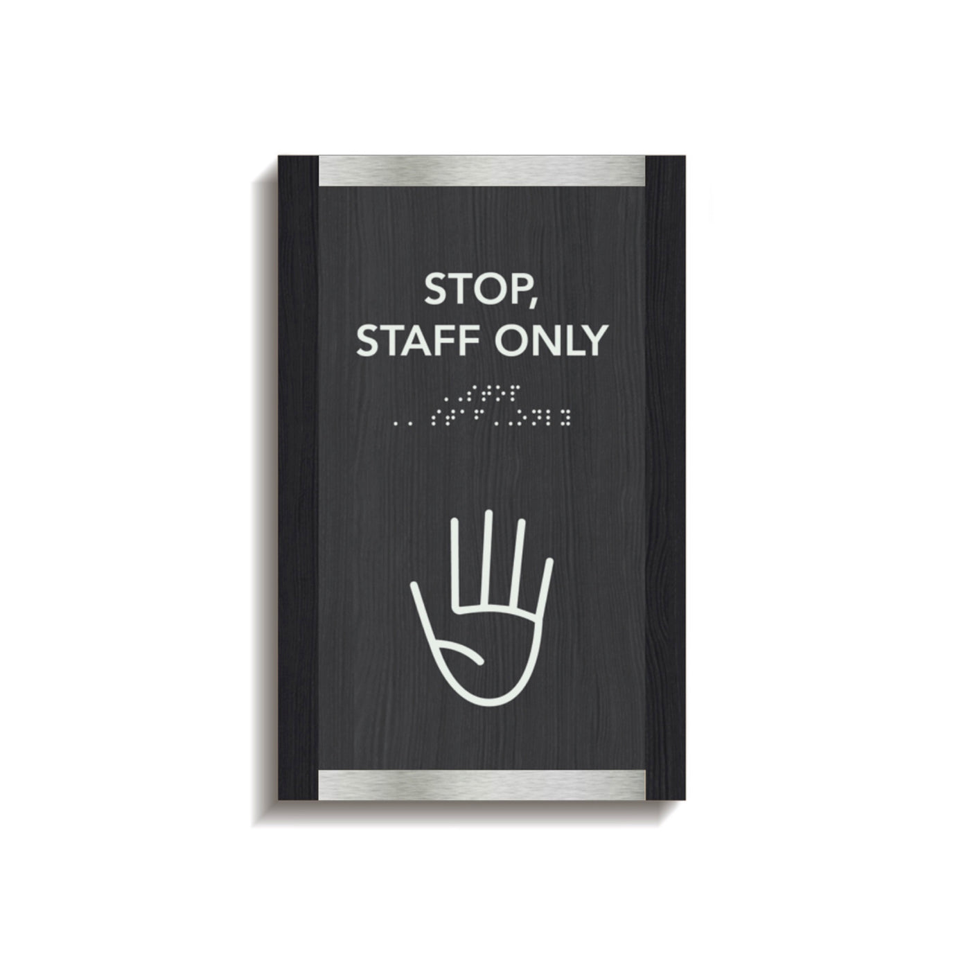 a black and white sign that says stop, staff only