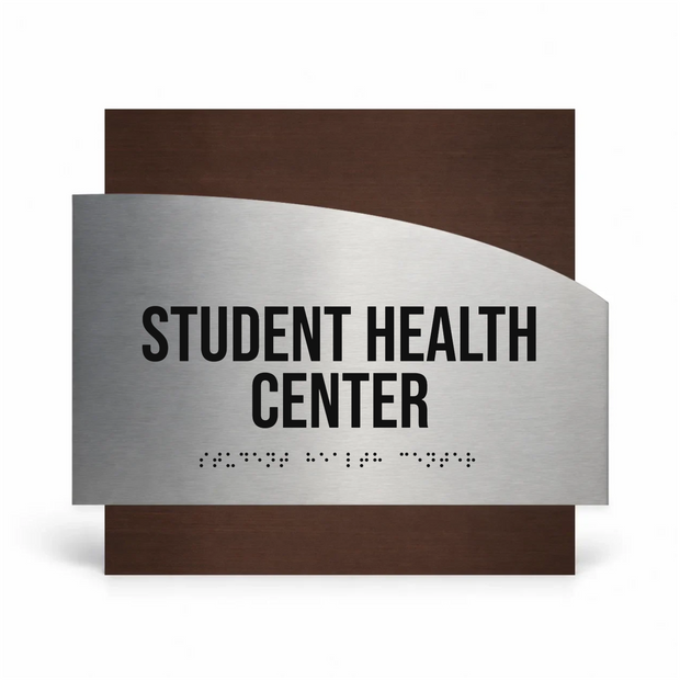 a sign for the "Student Health Center" with the text "STUDENT HEALTH CENTER" prominently displayed.