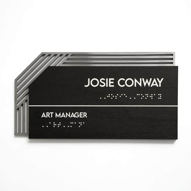 Office Door Sign with Personalized Name: Stainless Steel & Wood
