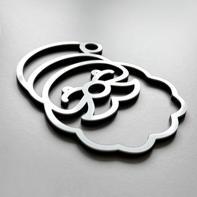 A stylized silhouette of a face or head, resembling a cartoon or abstract design, is shown against a plain background.