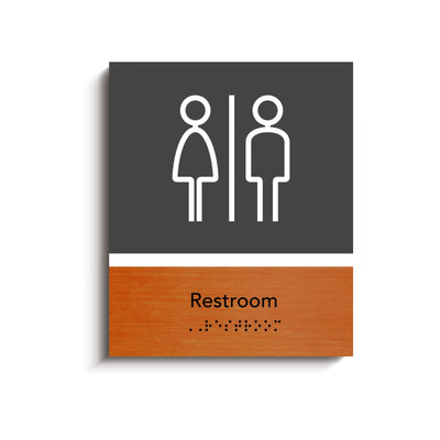 a restroom sign on a white background