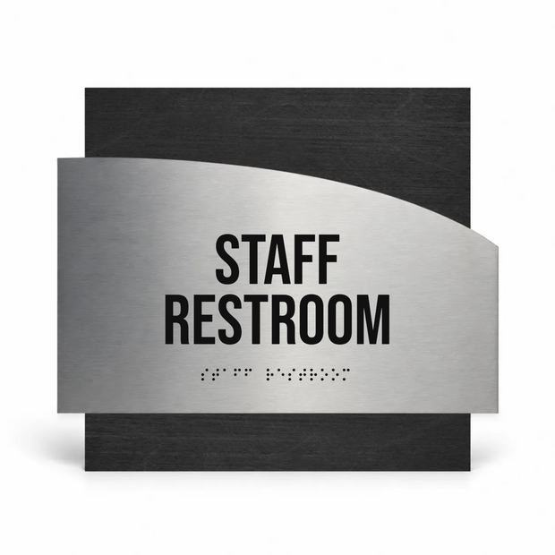 Staff Restroom - Stainless Steel & Wood Plate - "Wave" Design