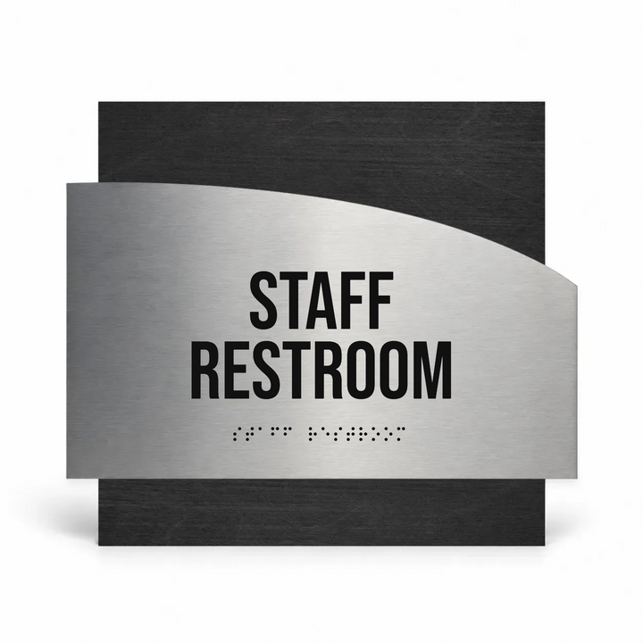 Staff Restroom - Stainless Steel &amp; Wood Plate - "Wave" Design