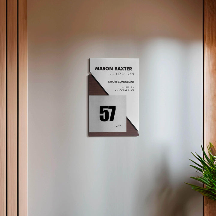 Door Numbers Office Door Number Sign &amp; Name Plates: Stainless Steel &amp; Wood — "Creative" Design