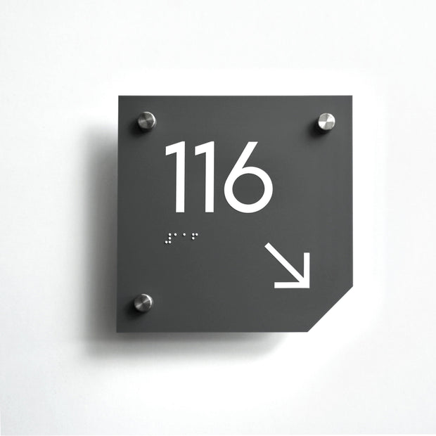 Acrylic Room Number Sign: White Matte — "Clear" Design