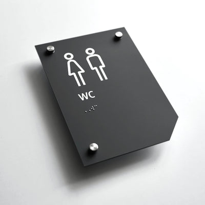 a black and white picture of a bathroom sign